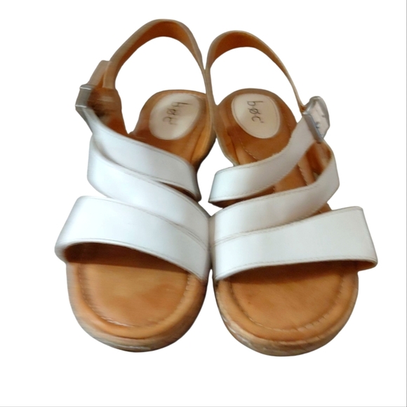 Born Schirra White Leather Comfort Sandal White Open Toe Wedge Size 9 M - Picture 3 of 11